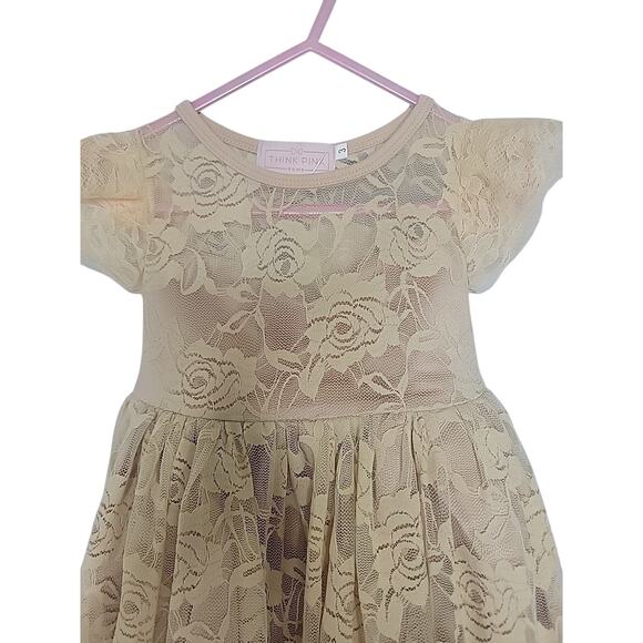 Think Pink Bows Toddler Size 3 Baby Doll Dress Long Cream/ Beige Lace NEW - Picture 3 of 6